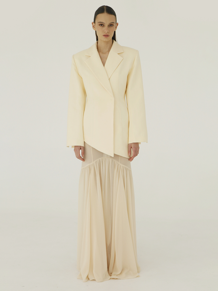 Asymmetrical Set in viscose / Banana yellow 